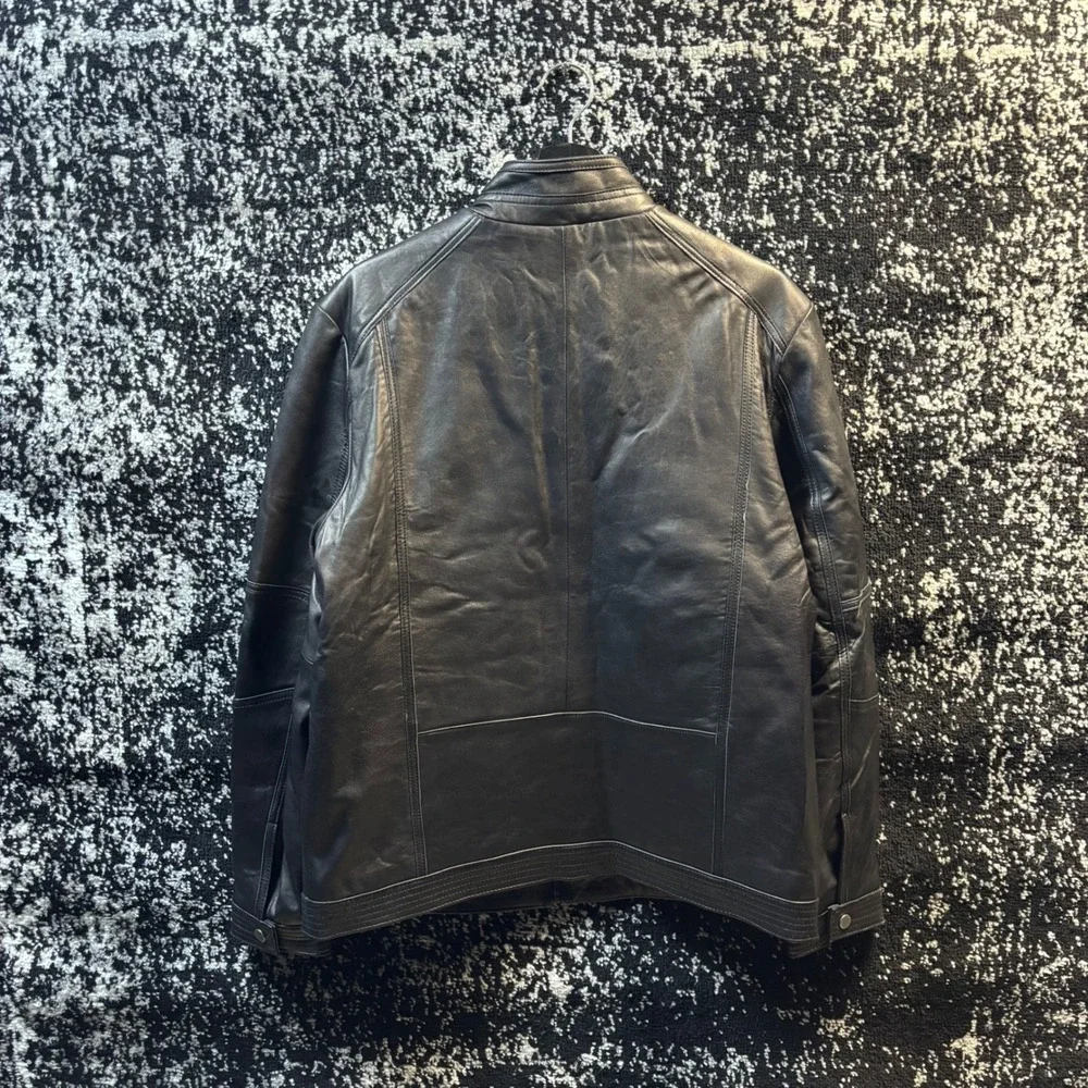 Boston Harbour Mens Black New Zealand Lamb Leather Cafe Racer Jacket Size Medium - Picture 2 of 6